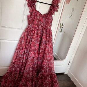 Floral Ruffle Maxi Dress in Red and Pink